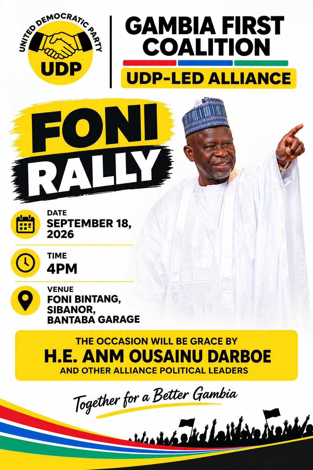 Gambia First Coalition UDP-led alliance Foni Rally flyer for September 18, 2026